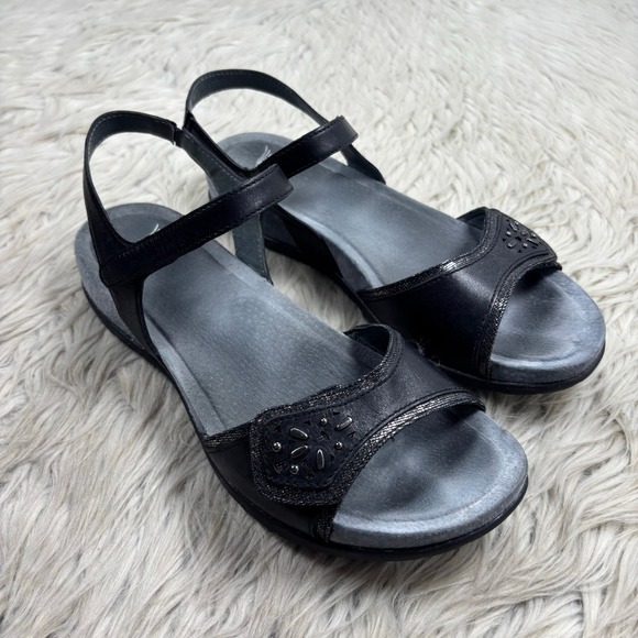 Dansko Shoes - Dansko Women's 40 US 9.5 10 Black Blythe Sandal Metallic Ankle Strap Comfort